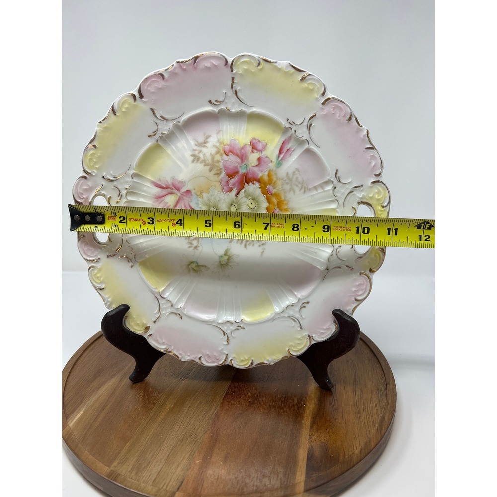 Antique Hand Painted Porcelain Plate Floral Design Scalloped Gold Trim - Picture 5 of 5